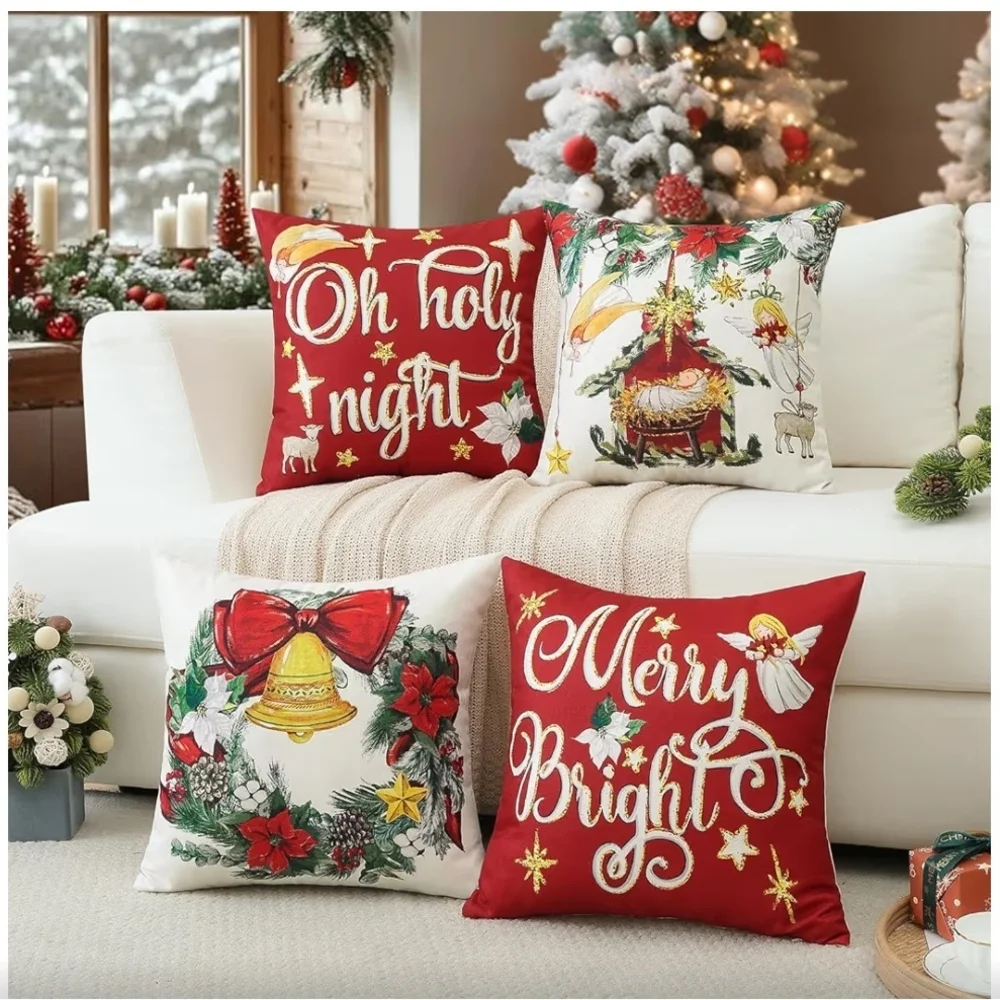 Holiday Cheer Pillow Covers Set - Red and Gold